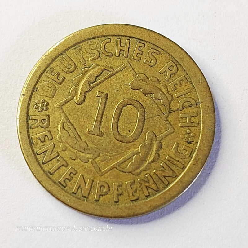 Moeda Alemanha 10 Rentenpfennig 1924 (República de Weimar) - Imagem 8