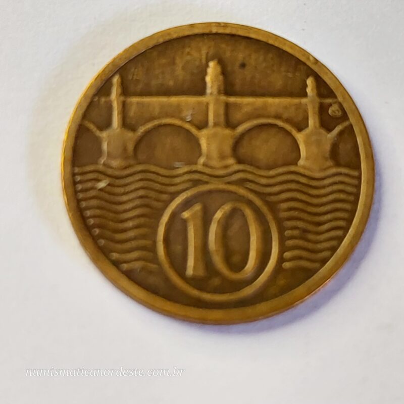 Moeda Checoslováquia 10 hellers Ano 1923 - Leão Boêmio - Imagem 7
