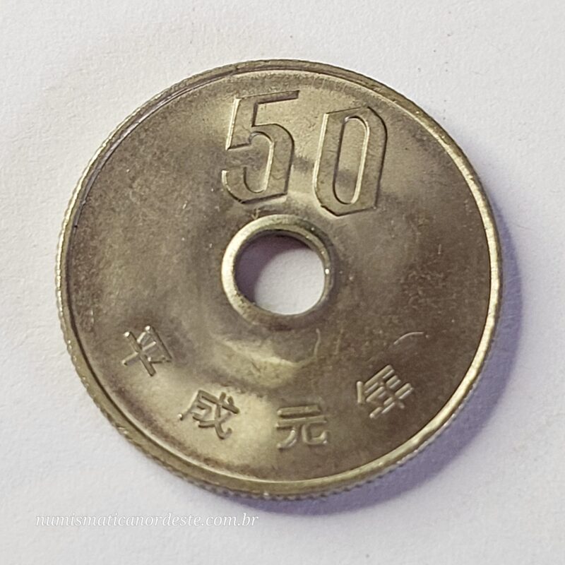 Moeda Japão 50 Ienes Ano 1989 (Heisei Gannen)