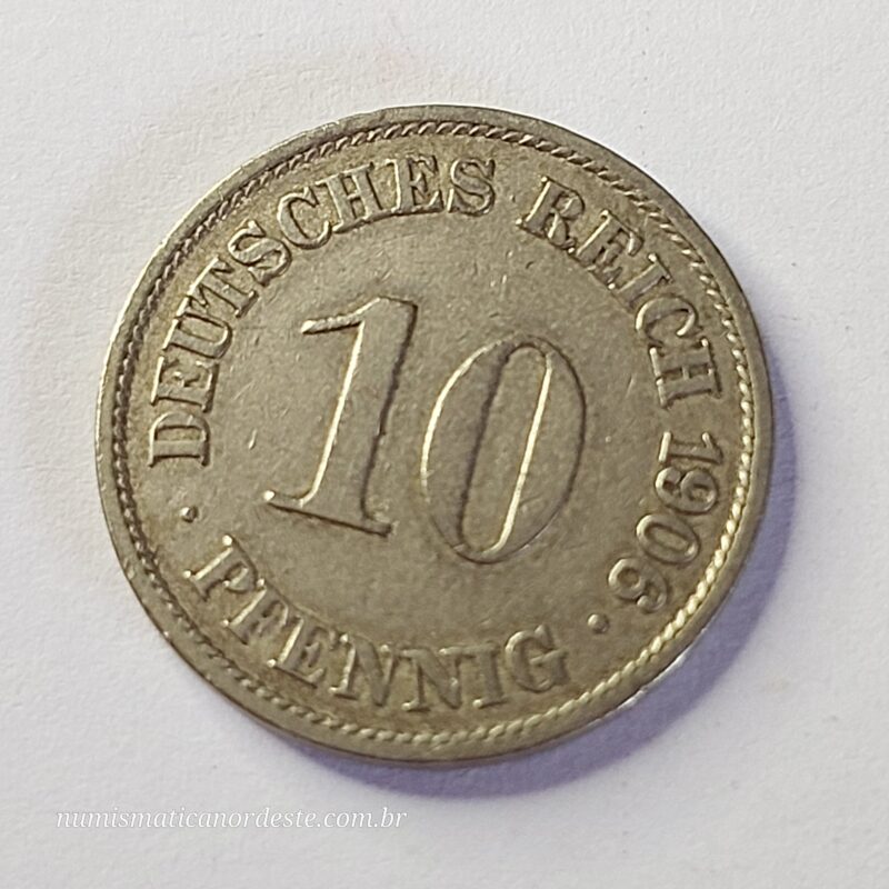 Moeda Império Alemão 10 Pfennig 1906 - Imagem 3