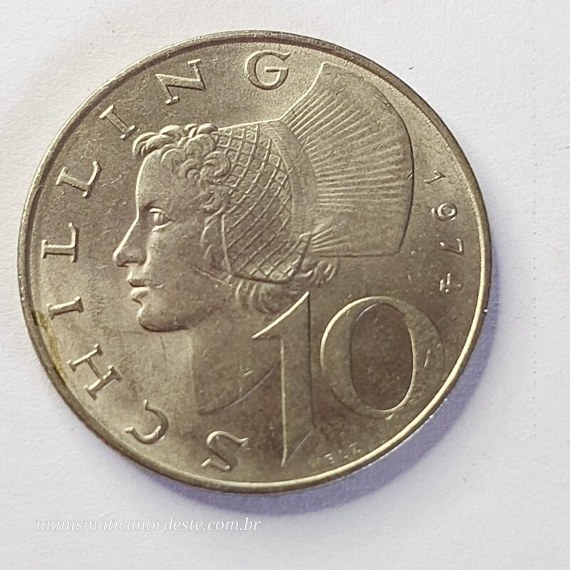 Moeda Áustria 10 Schilling 1974 - Mulher com chapéu