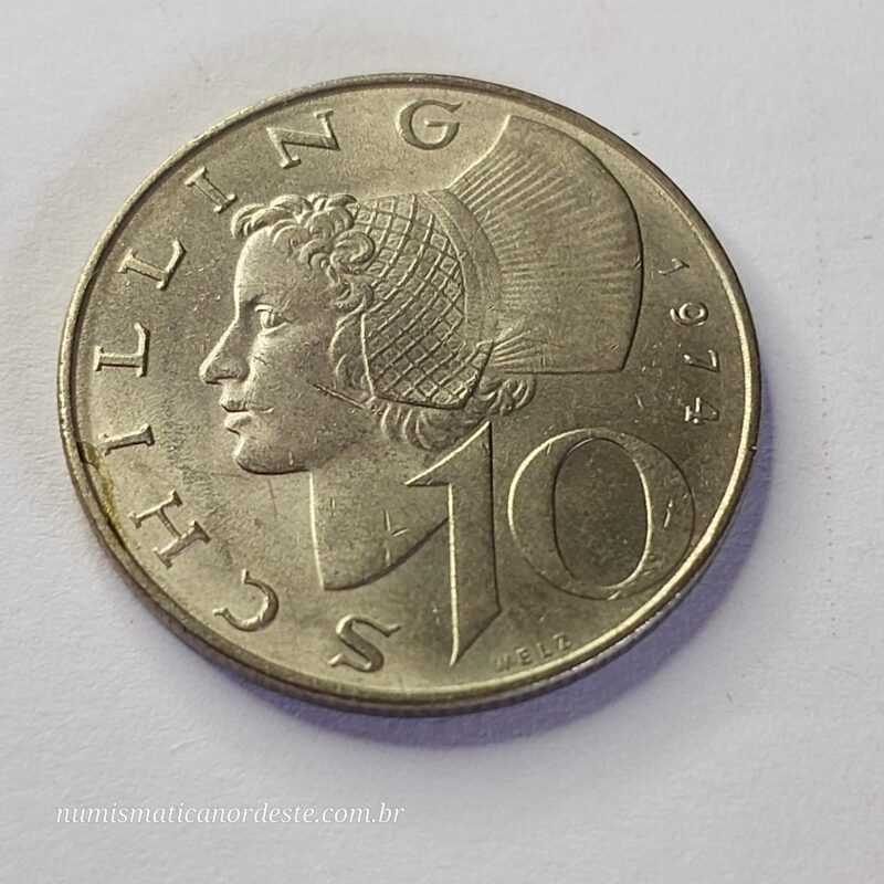 Moeda Áustria 10 Schilling 1974 - Mulher com chapéu - Imagem 6