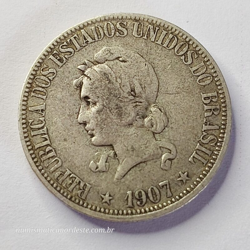 Moeda de 1.000 Réis do Brasil Ano 1907 Prata 0.900 - Réis da república (1889 - 1942) - Imagem 2
