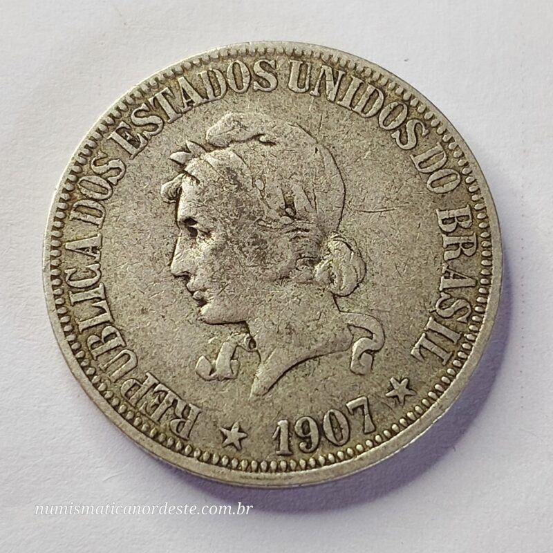 Moeda de 1.000 Réis do Brasil Ano 1907 Prata 0.900 - Réis da república (1889 - 1942) - Imagem 4
