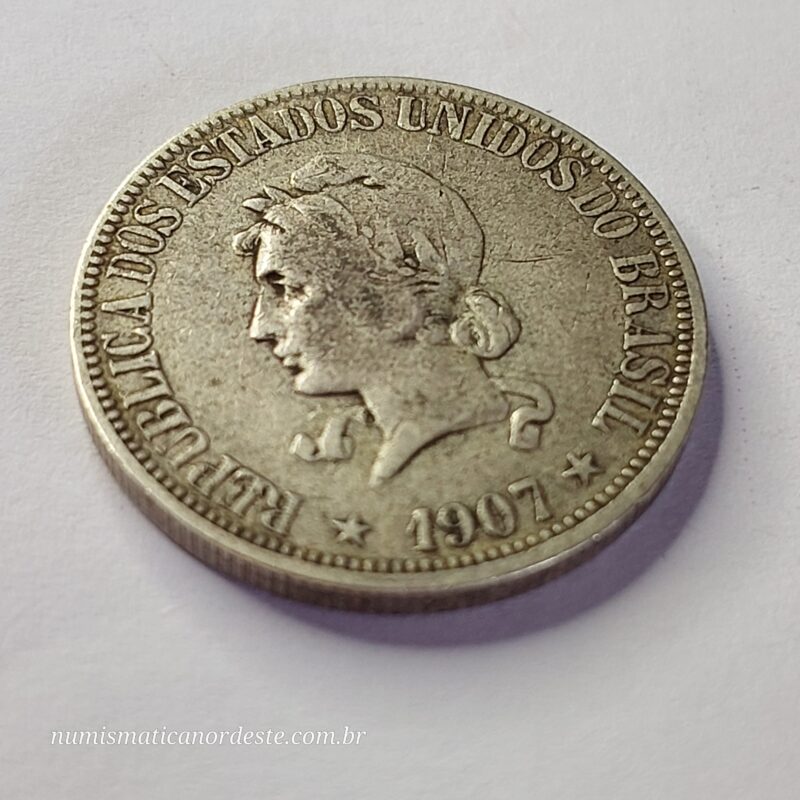 Moeda de 1.000 Réis do Brasil Ano 1907 Prata 0.900 - Réis da república (1889 - 1942) - Imagem 6