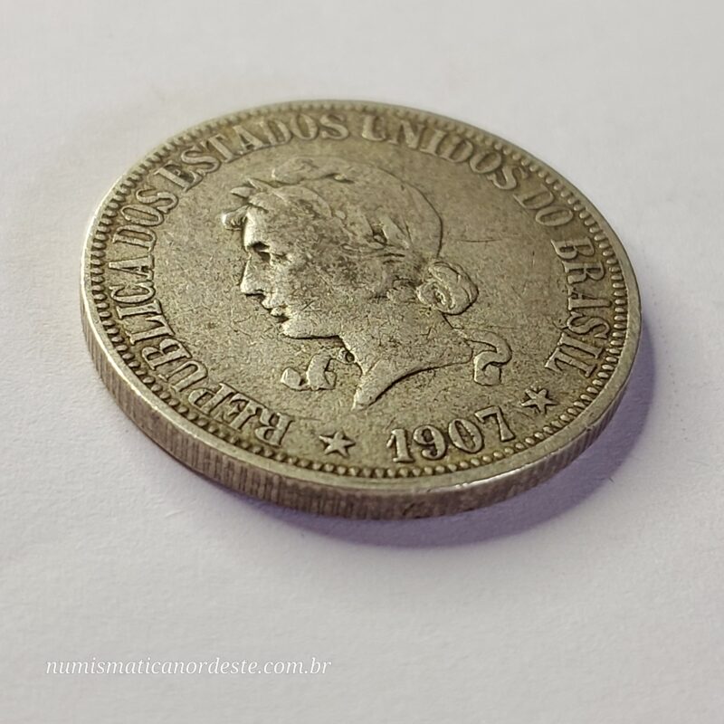 Moeda de 1.000 Réis do Brasil Ano 1907 Prata 0.900 - Réis da república (1889 - 1942) - Imagem 8