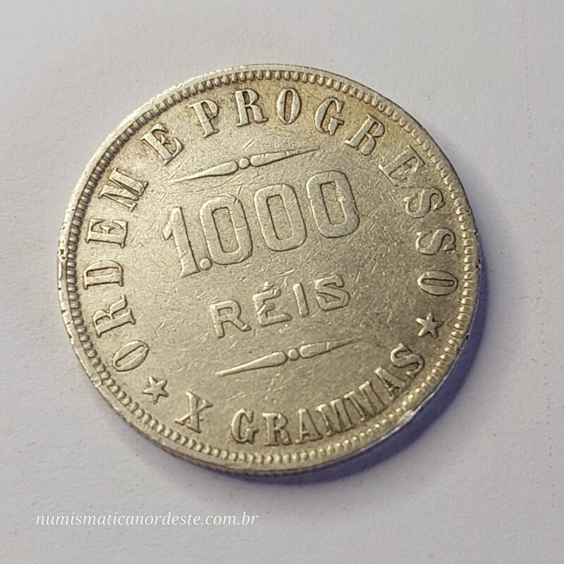 Moeda de 1.000 Réis do Brasil Ano 1908 Prata 0.900 - Réis da república (1889 - 1942) - Imagem 3