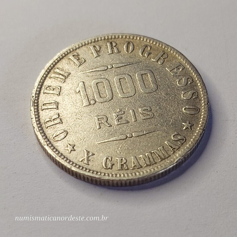 Moeda de 1.000 Réis do Brasil Ano 1908 Prata 0.900 - Réis da república (1889 - 1942) - Imagem 7