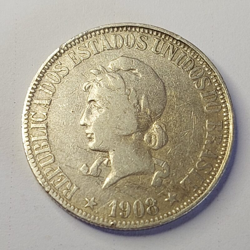 Moeda de 1.000 Réis do Brasil Ano 1908 Prata 0.900 - Réis da república (1889 - 1942) - Imagem 2