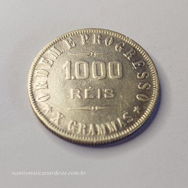 Moeda de 1.000 Réis do Brasil Ano 1909 Prata 0.900 - Réis da república (1889 - 1942) - Imagem 5