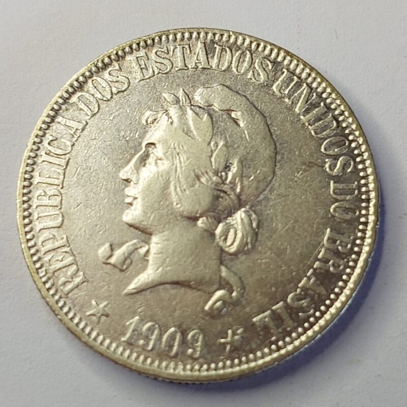 Moeda de 1.000 Réis do Brasil Ano 1909 Prata 0.900 - Réis da república (1889 - 1942) - Imagem 2