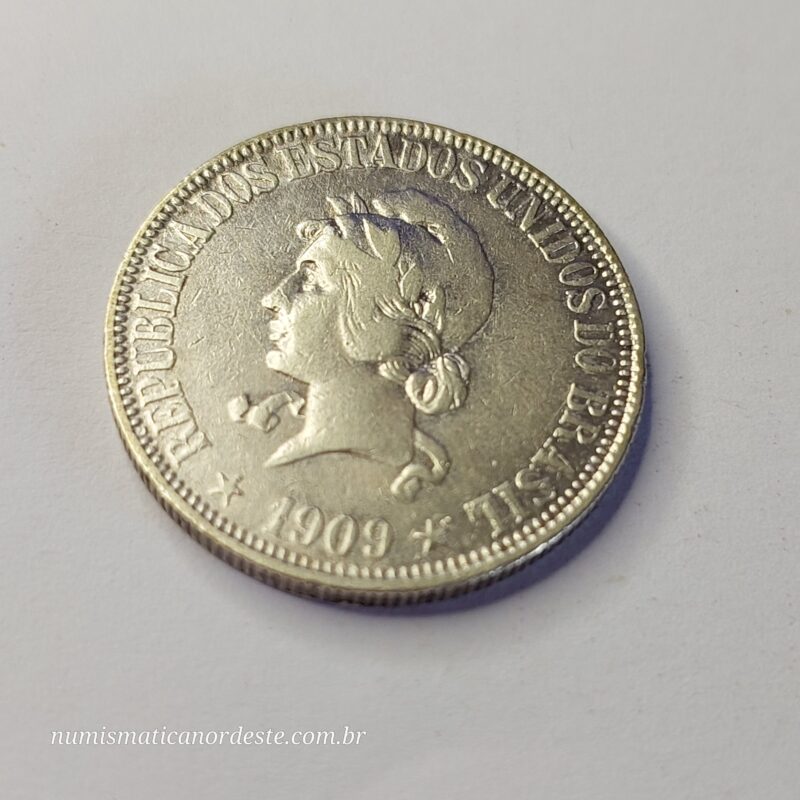 Moeda de 1.000 Réis do Brasil Ano 1909 Prata 0.900 - Réis da república (1889 - 1942) - Imagem 6
