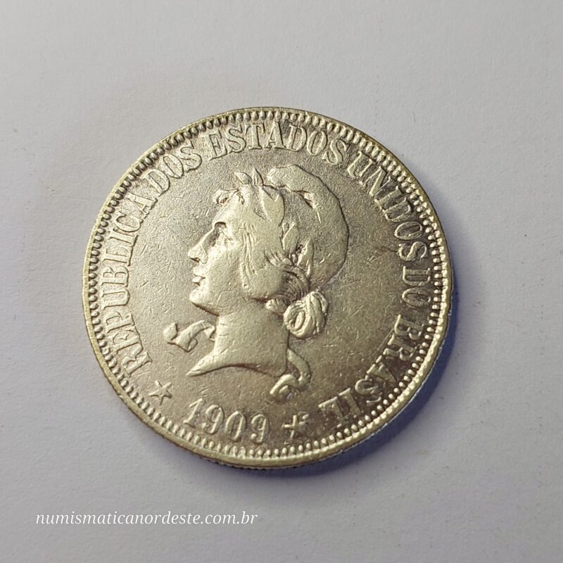 Moeda de 1.000 Réis do Brasil Ano 1909 Prata 0.900 - Réis da república (1889 - 1942) - Imagem 10