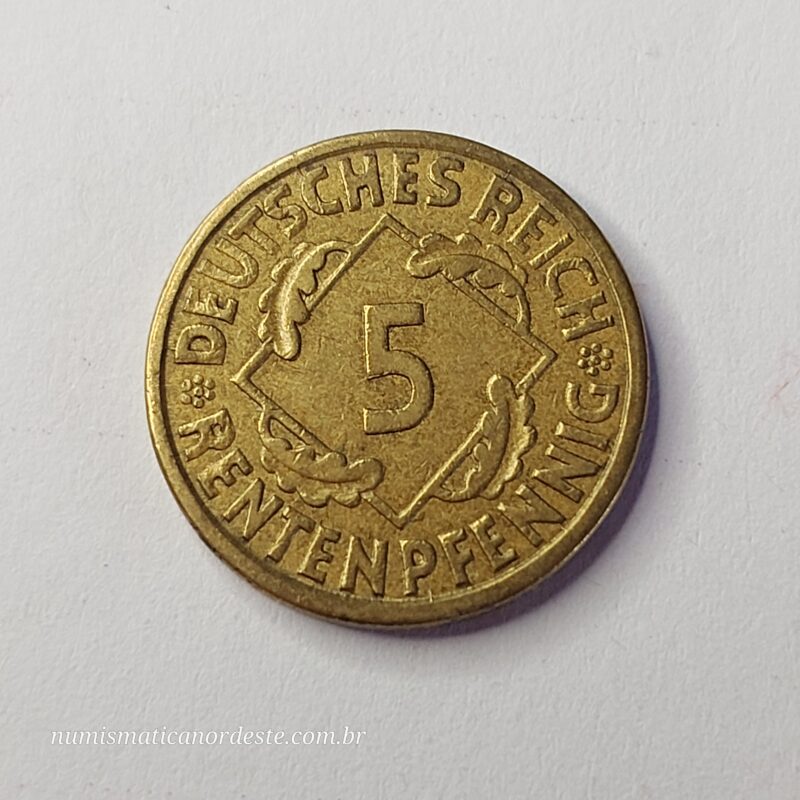 Moeda 5 Rentenpfennig 1924 - República de Weimar - Alemanha - Imagem 3
