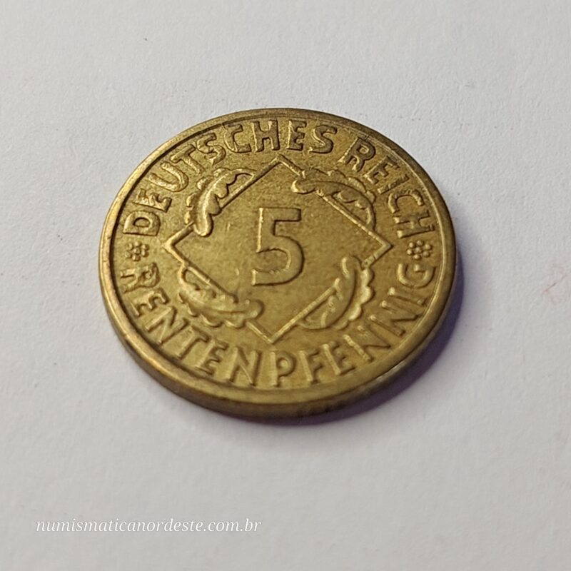 Moeda 5 Rentenpfennig 1924 - República de Weimar - Alemanha - Imagem 5