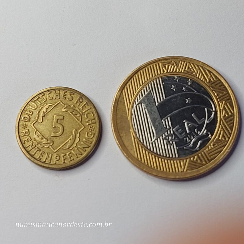 Moeda 5 Rentenpfennig 1924 - República de Weimar - Alemanha - Imagem 4