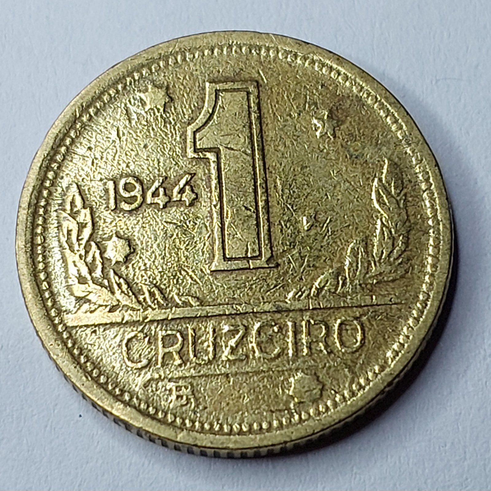 Moeda do Brasil de 1 Cruzeiro Ano 1944 (com sigla) - Mapa do Brasil - Imagem 3