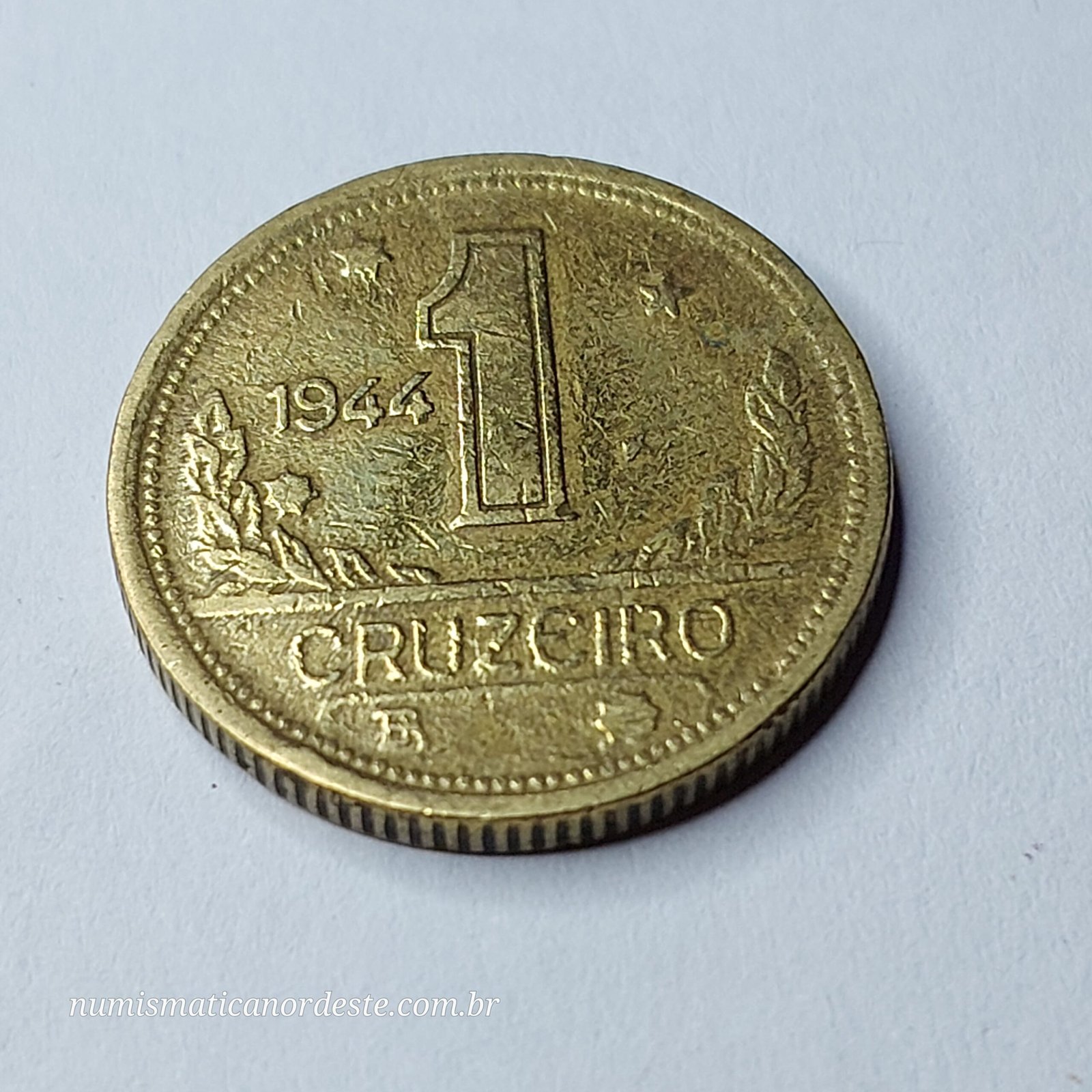 Moeda do Brasil de 1 Cruzeiro Ano 1944 (com sigla) - Mapa do Brasil - Imagem 5