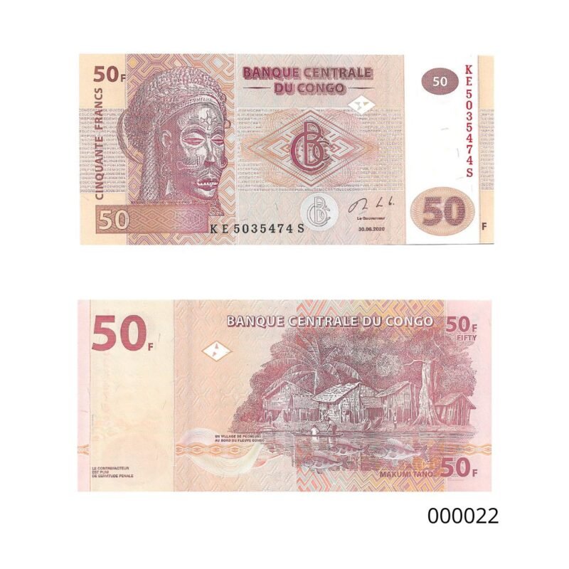Cédula da República Democrática do Congo de 50 Francos Ano 2020