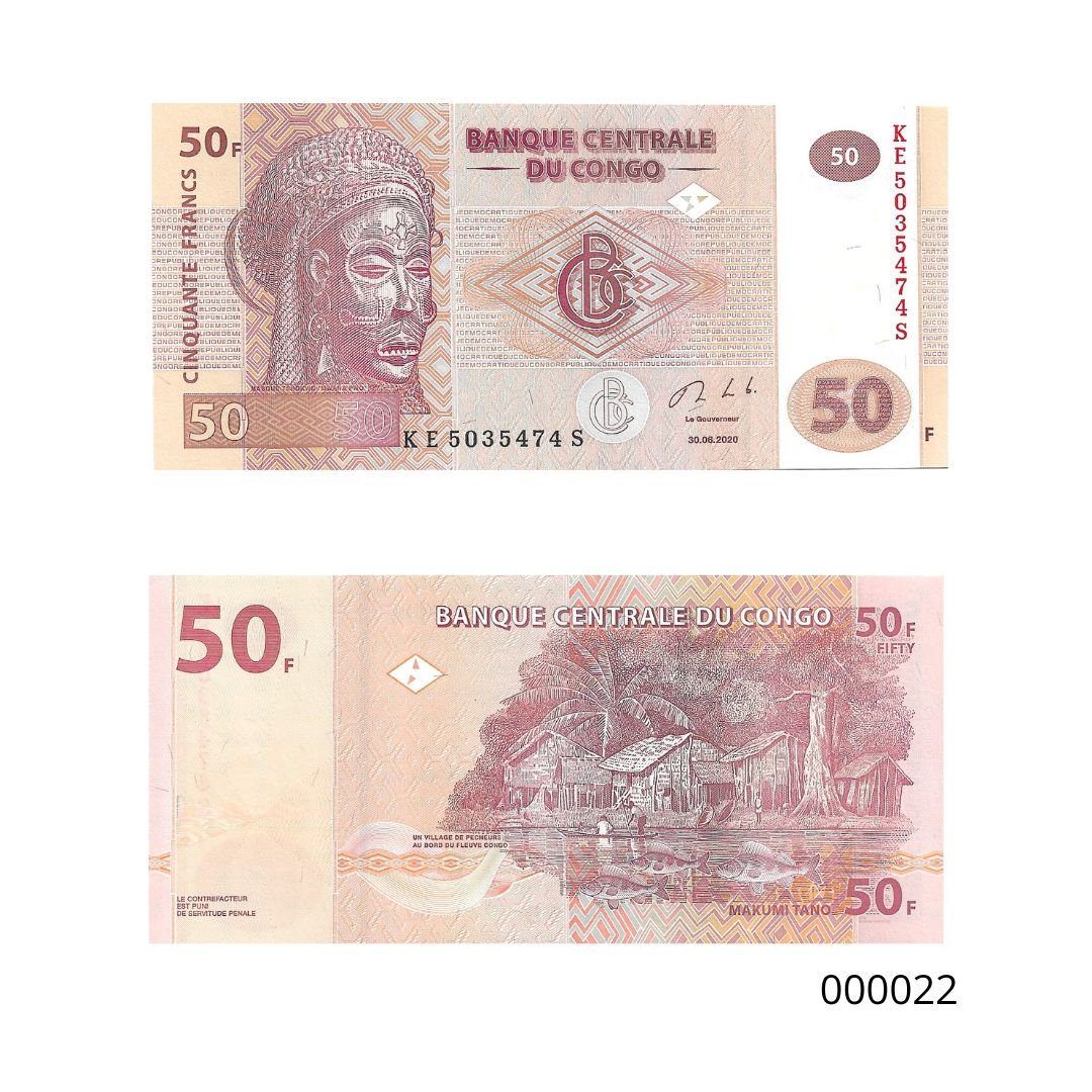 Cédula da República Democrática do Congo de 50 Francos Ano 2020