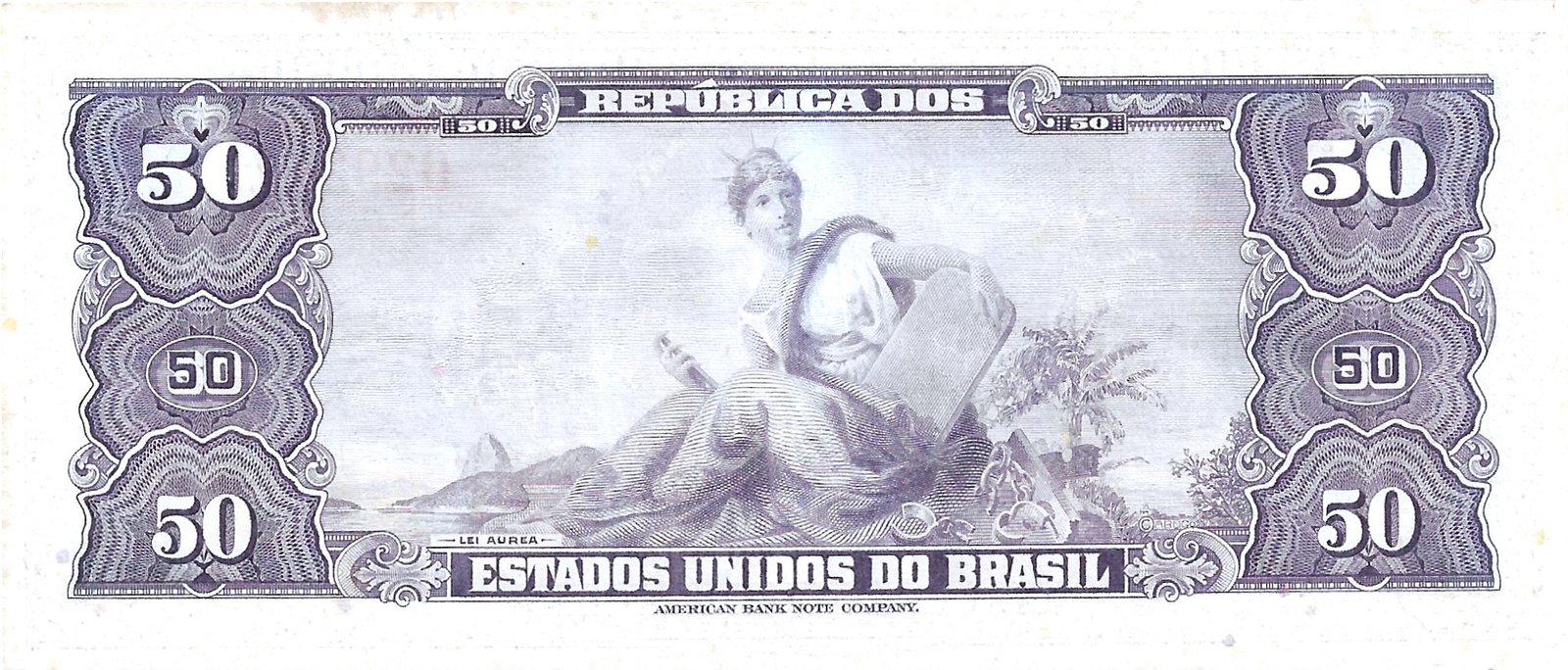 Cédula 50 Cruzeiros (Cr$50) – Princesa Isabel – 1ª Estampa - Imagem 3