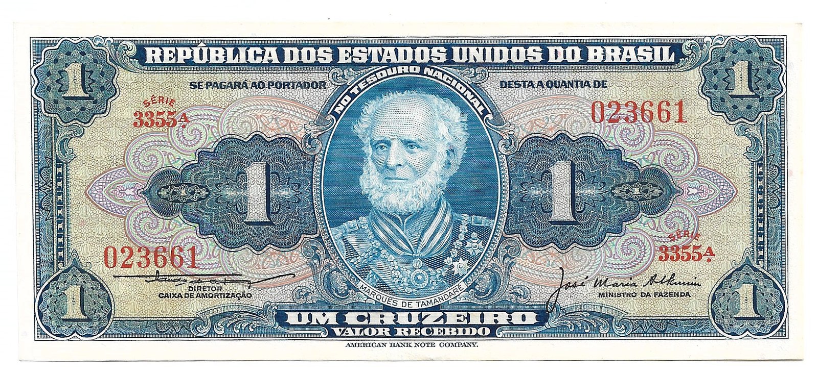 Cédula de 1 Cruzeiro (Cr$1) – Marquês de Tamandaré - 1ª Estampa - Imagem 3