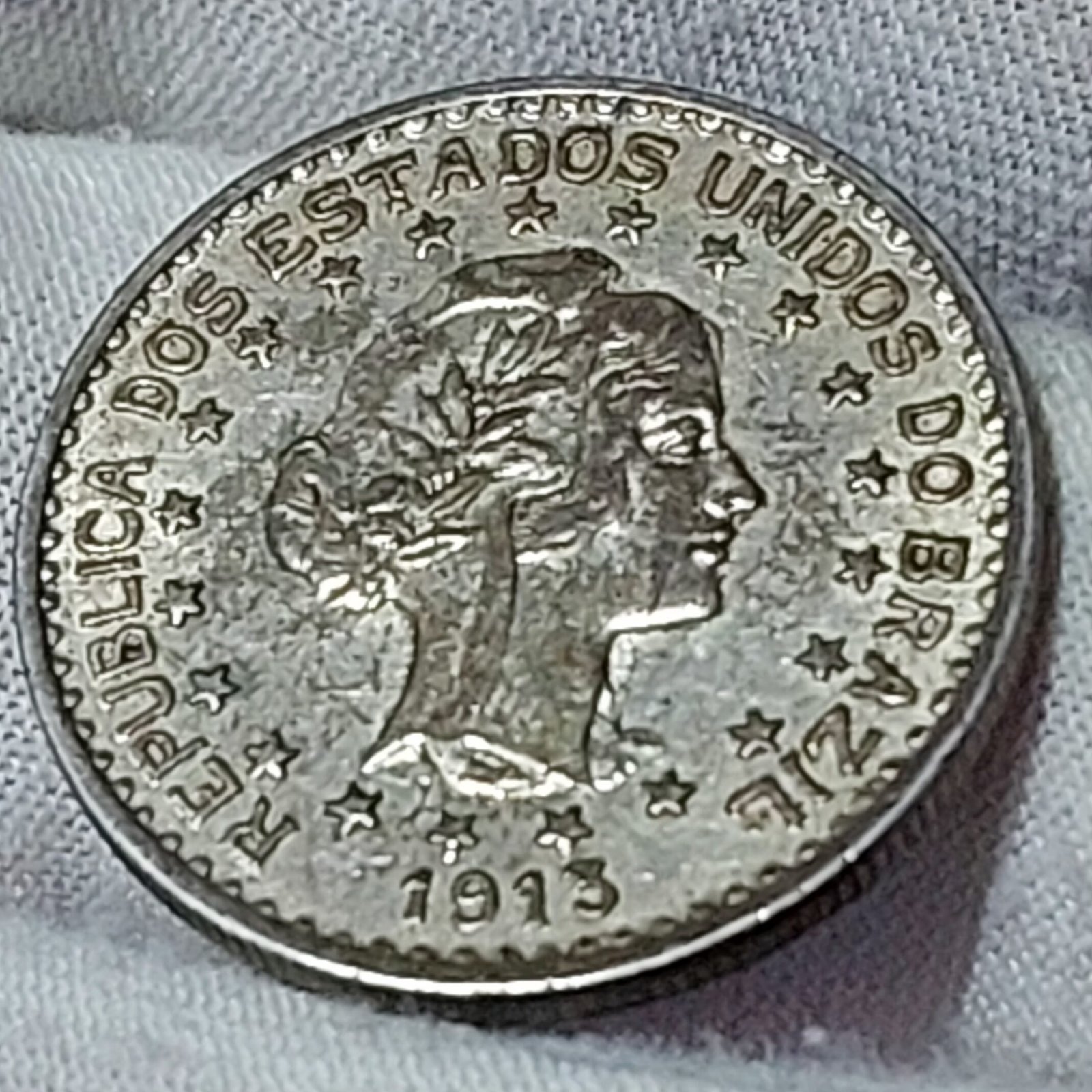 Moeda de 1.000 Réis Ano 1913 - Prata 0,900 - Estrelas Soltas - Imagem 6