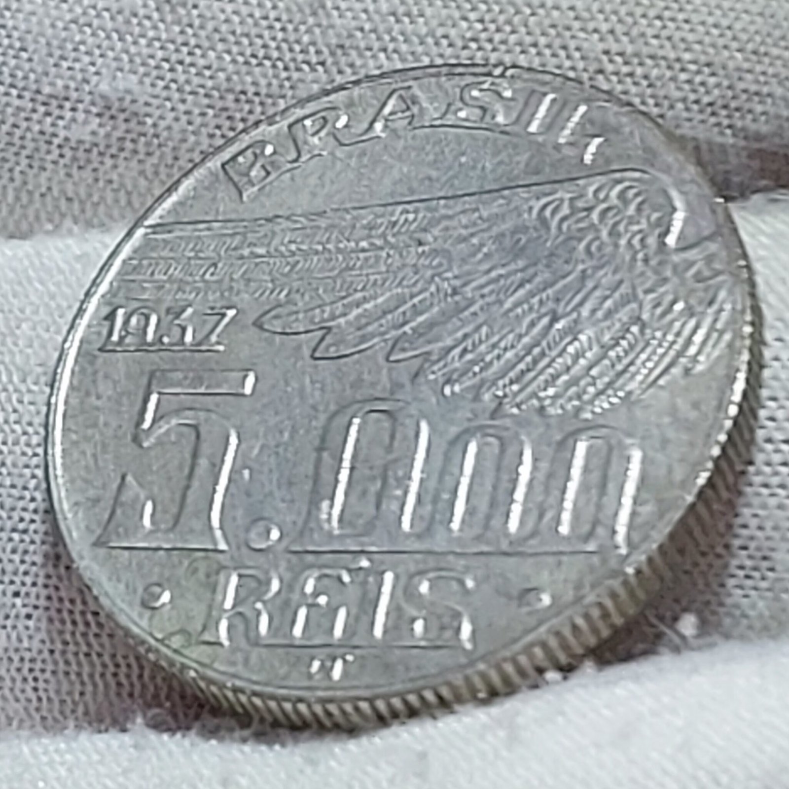 Moeda de 5.000 Réis Ano 1937 - Santos Dumont - Imagem 3