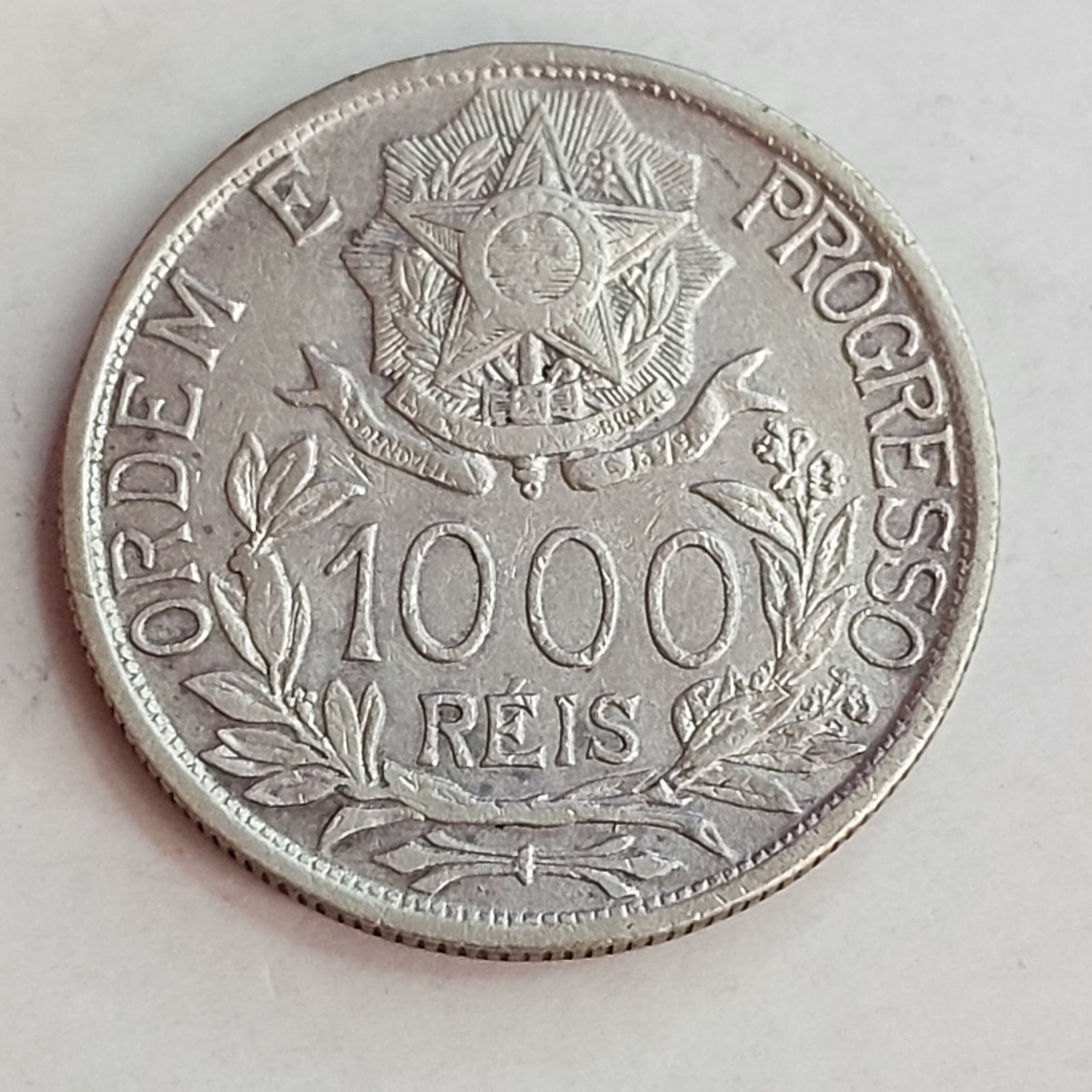 Moeda de 1.000 Réis Ano 1913 - Prata 0,900 - Estrelas Ligadas - Imagem 3