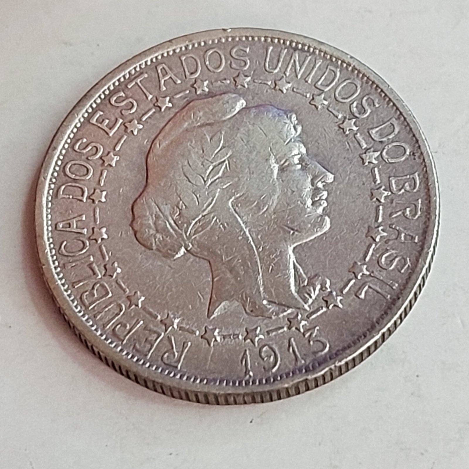 Moeda de 1.000 Réis Ano 1913 - Prata 0,900 - Estrelas Ligadas - Imagem 6