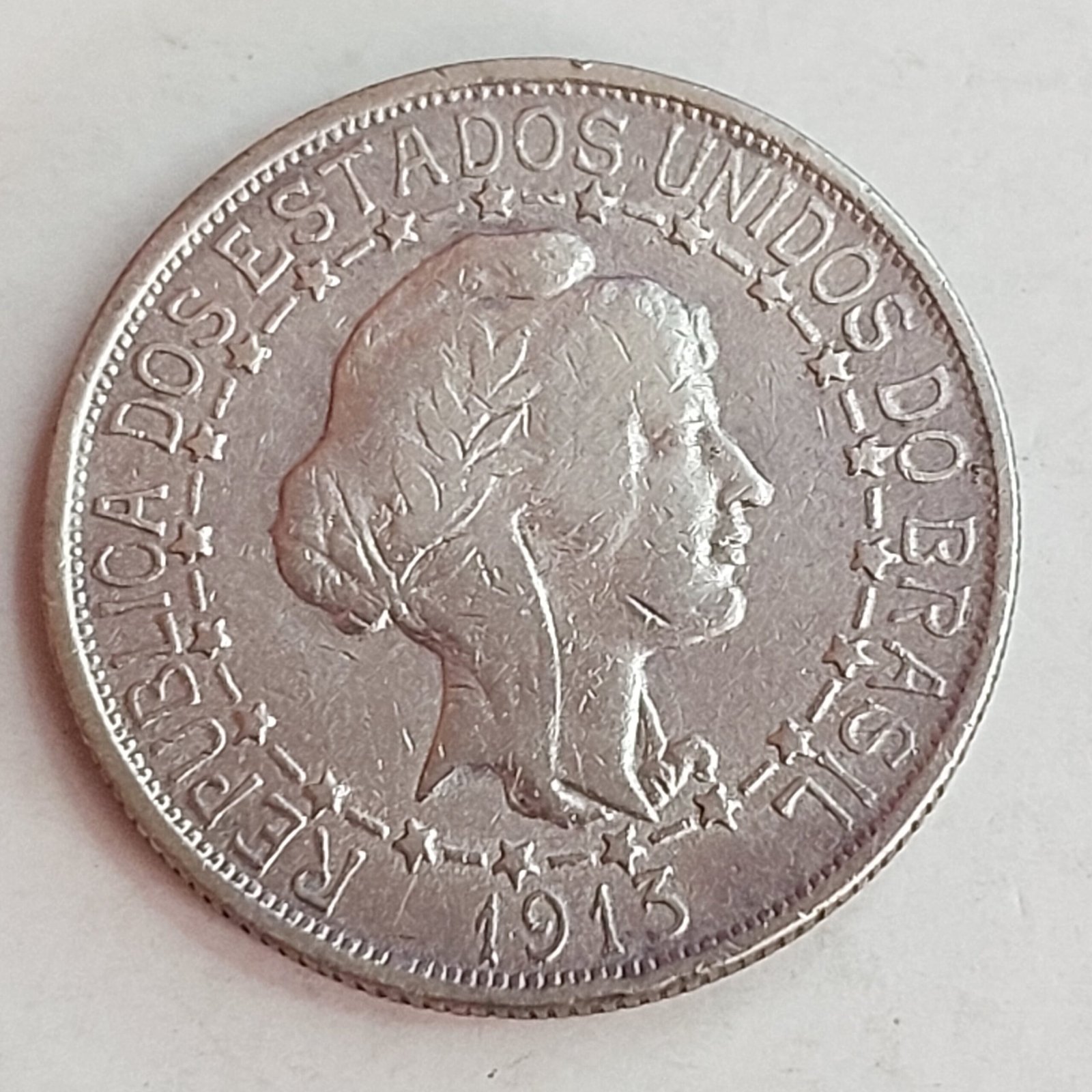 Moeda de 1.000 Réis Ano 1913 - Prata 0,900 - Estrelas Ligadas - Imagem 4