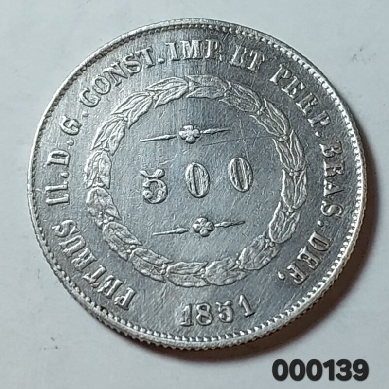 Moeda de 500 Réis do Brasil Ano 1851 - Prata 0,917