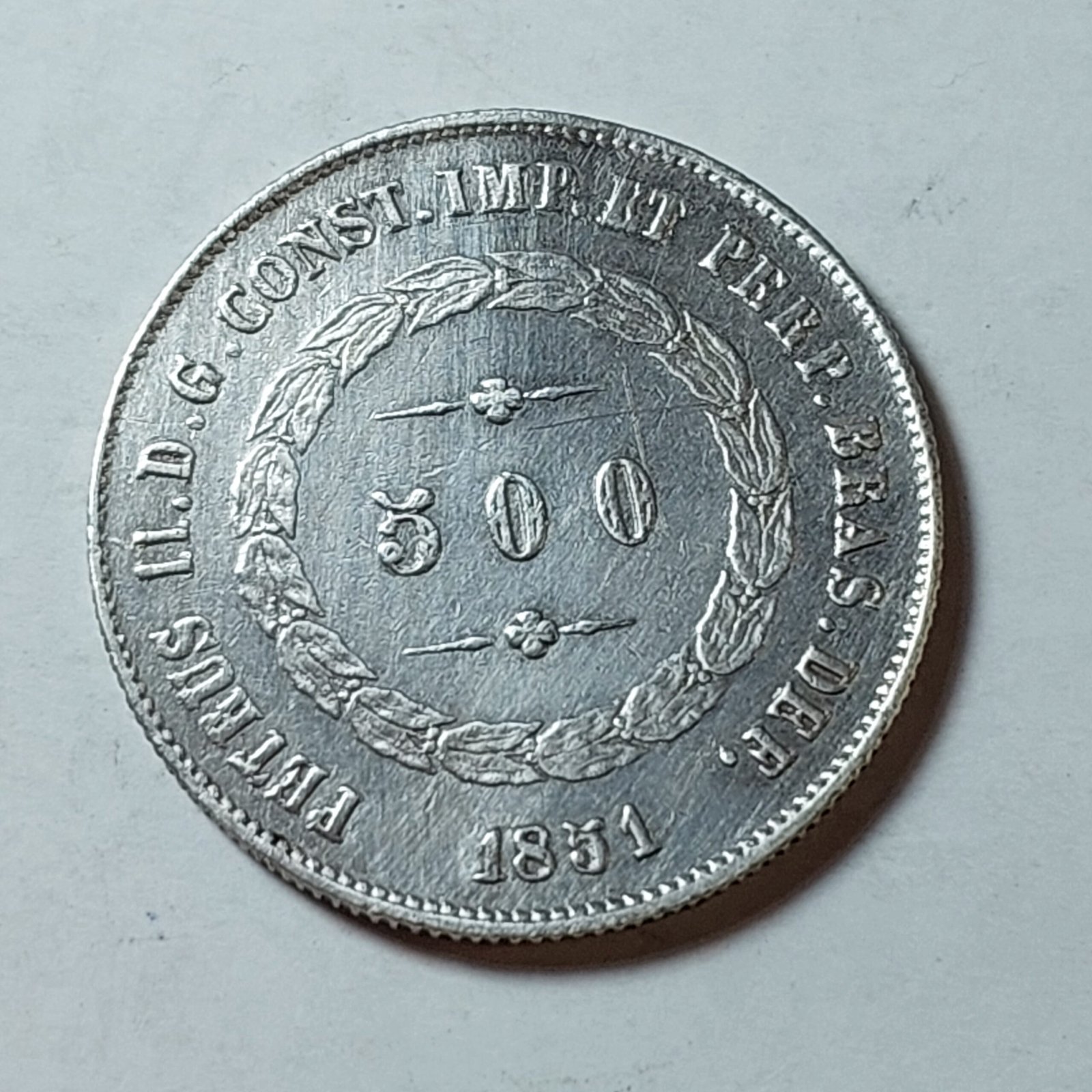 Moeda de 500 Réis do Brasil Ano 1851 - Prata 0,917 - Imagem 3