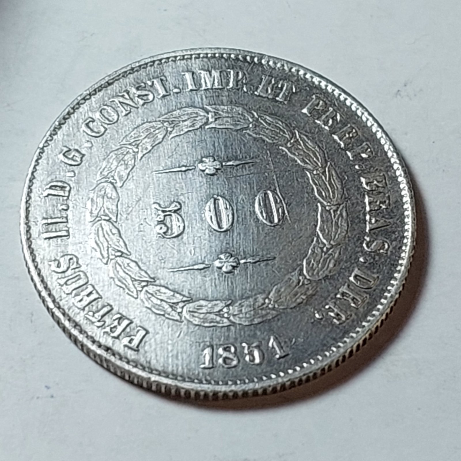 Moeda de 500 Réis do Brasil Ano 1851 - Prata 0,917 - Imagem 5