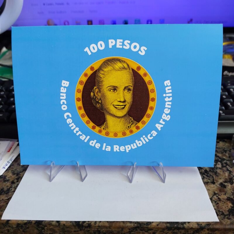 Folder com Cédula de 100 Pesos Argentinos - Evita Peron