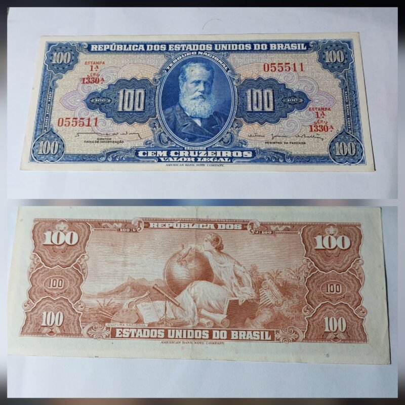 Cédula 100 Cruzeiros (Cr$100) –  Don Pedro II – 1ª Estampa