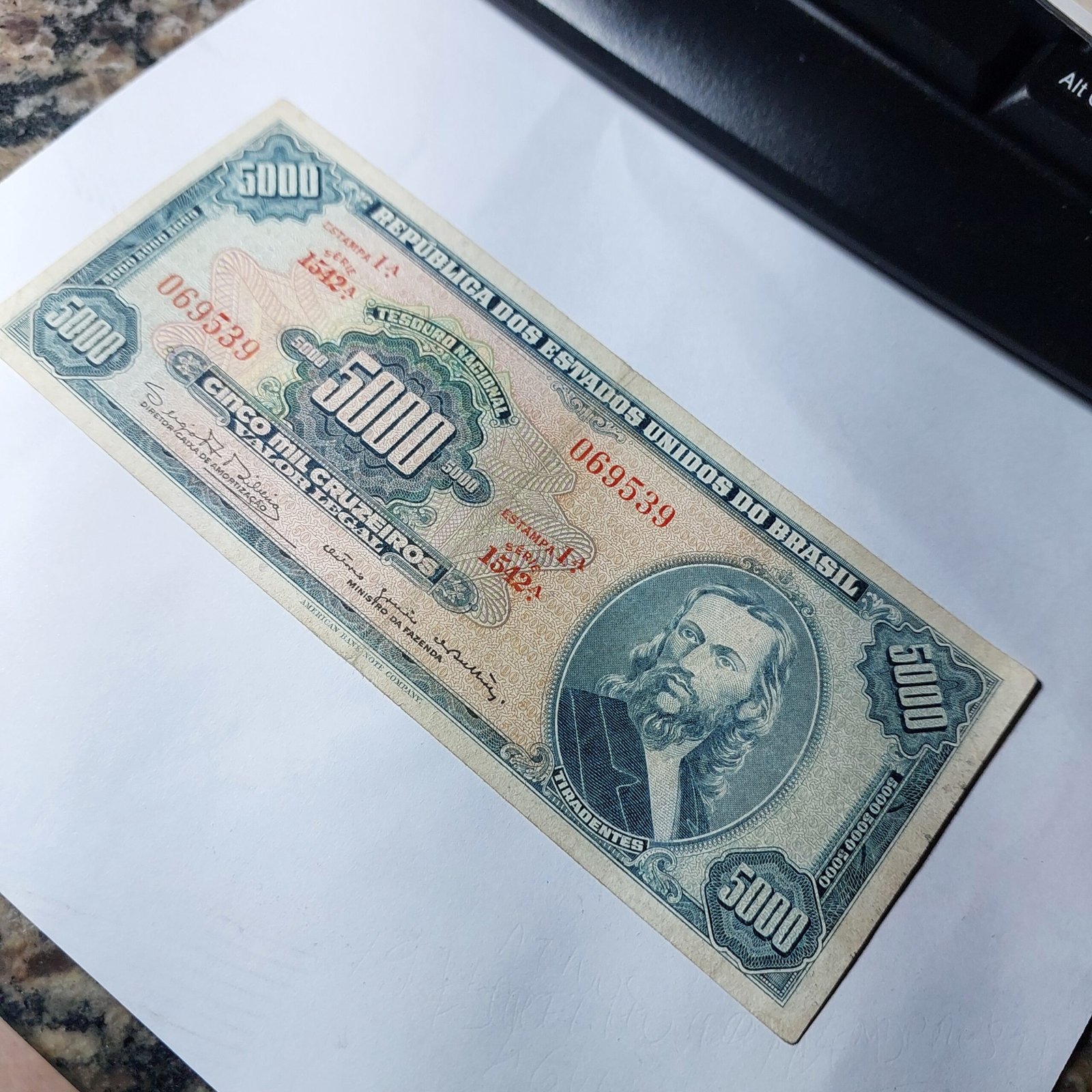 Cédula 5.000 Cruzeiros (Cr$5.000) – Tiradentes – 1ª Estampa - Imagem 4