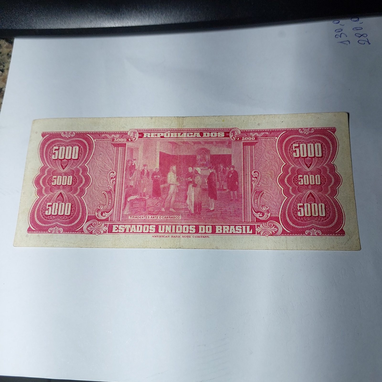 Cédula 5.000 Cruzeiros (Cr$5.000) – Tiradentes – 1ª Estampa - Imagem 3