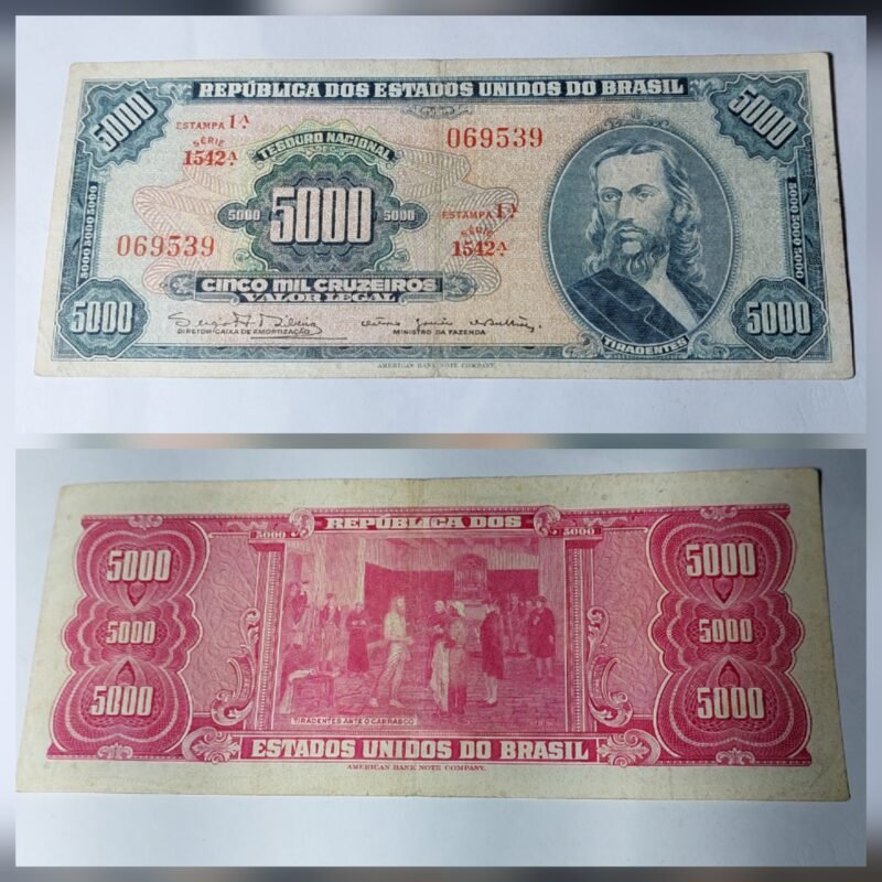 Cédula 5.000 Cruzeiros (Cr$5.000) –  Tiradentes – 1ª Estampa