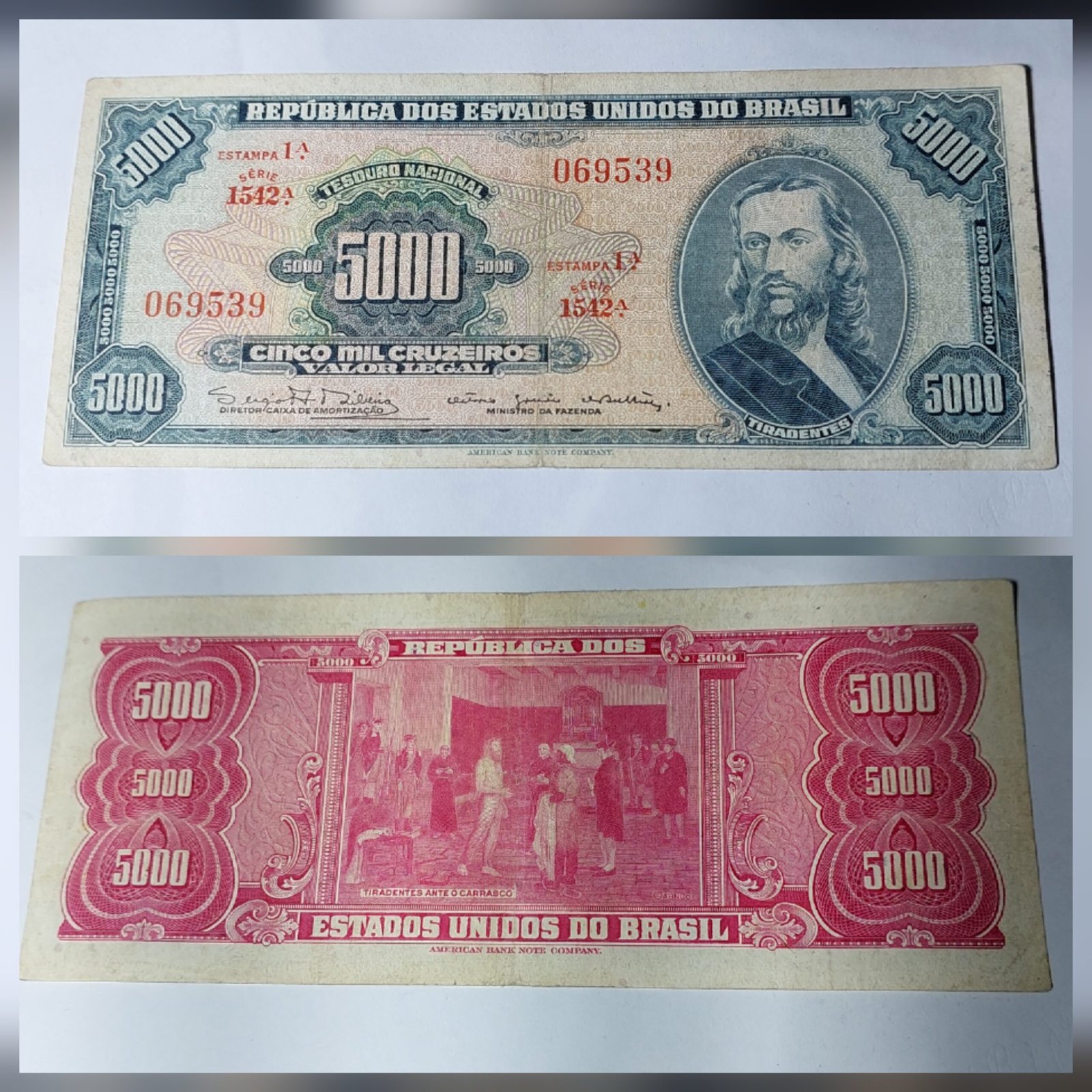 Cédula 5.000 Cruzeiros (Cr$5.000) – Tiradentes – 1ª Estampa