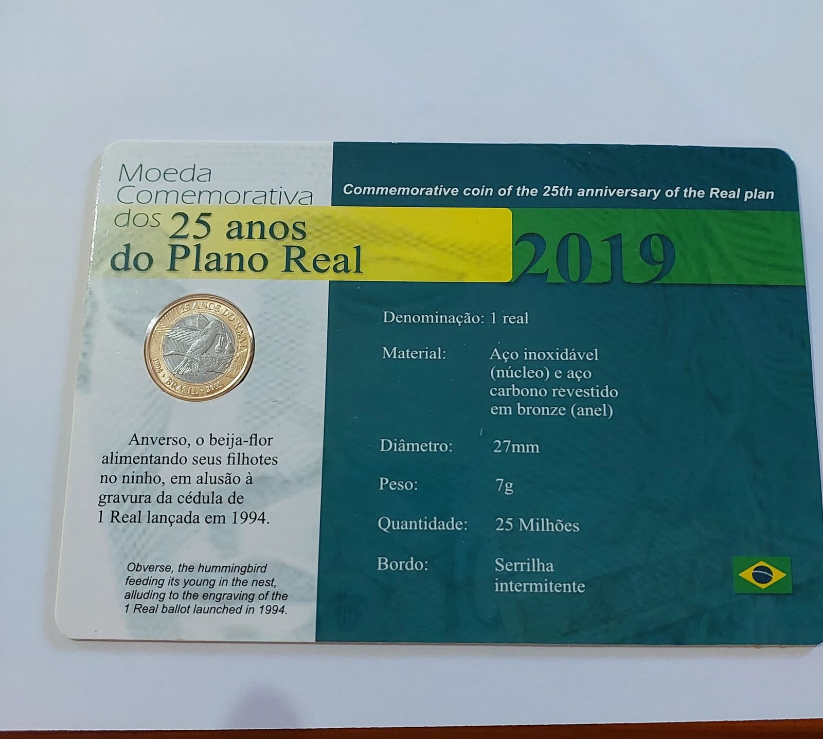 Blister com Moeda de 1 Real do Brasil - 25 Anos do Plano Real - Beija Flor - Flor de Cunho - Imagem 4