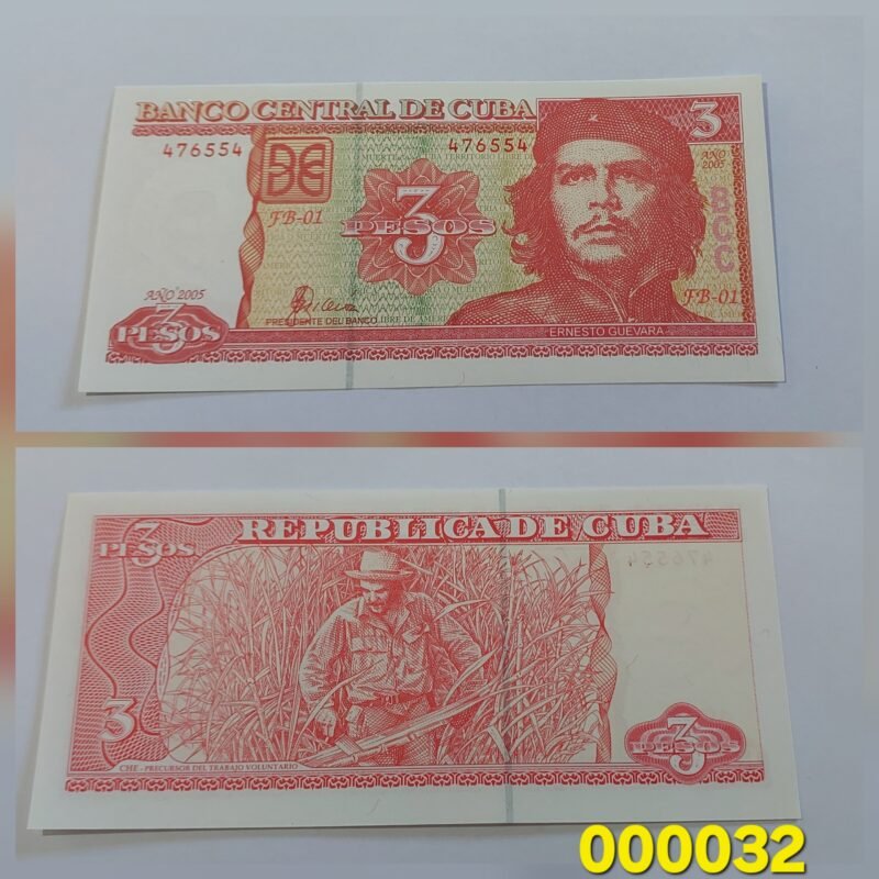 Cédula de Três Pesos de Cuba - Che Guevara - FE (Flor de Estampa)