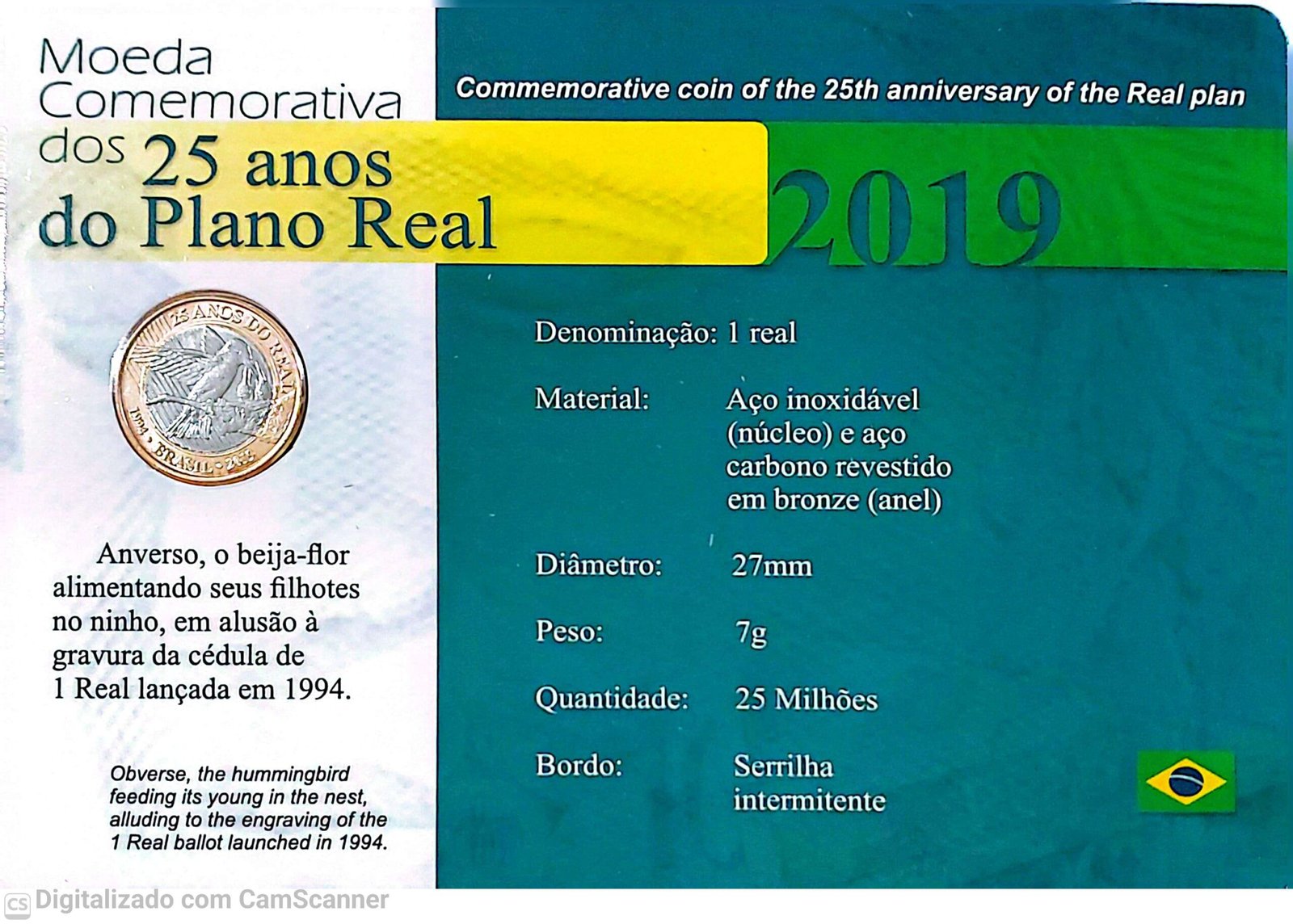 Blister com Moeda de 1 Real do Brasil - 25 Anos do Plano Real - Beija Flor - Flor de Cunho - Imagem 8