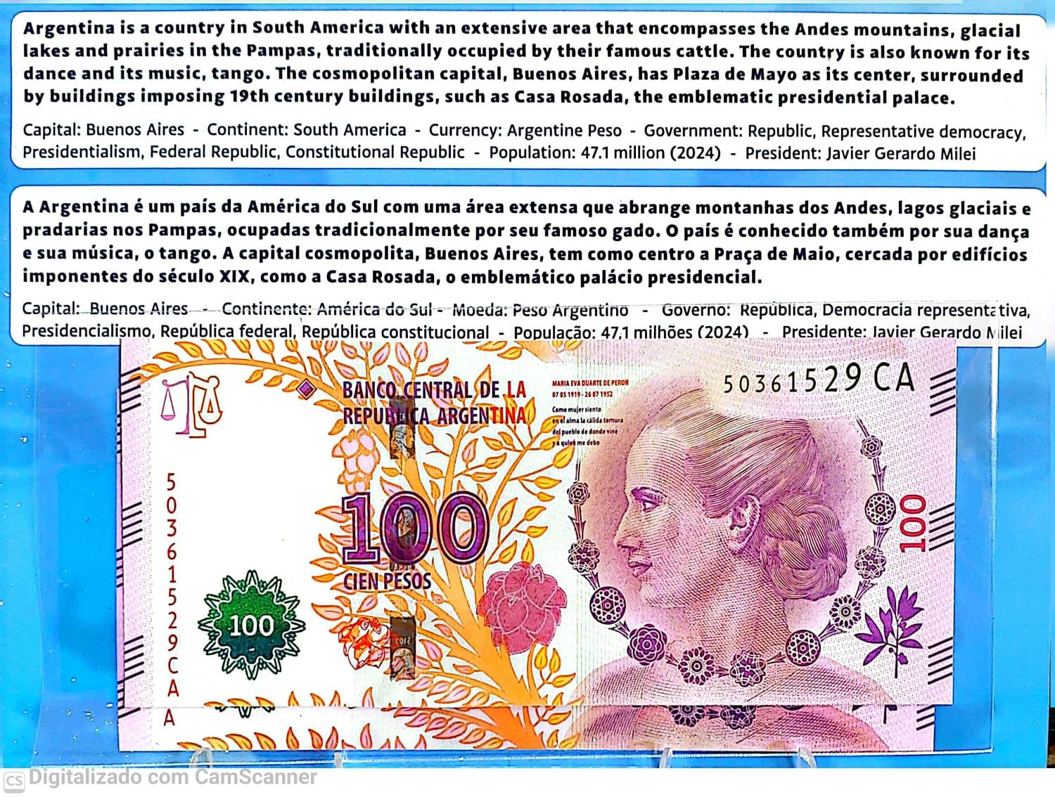 Folder com Cédula de 100 Pesos Argentinos - Evita Peron - Imagem 8