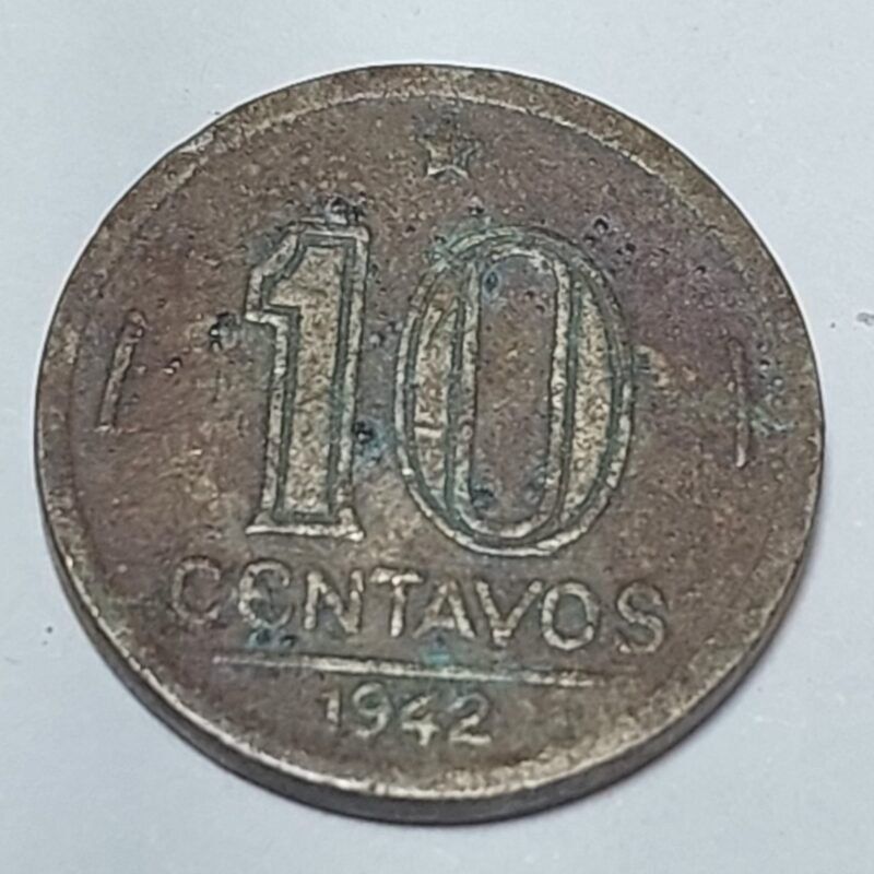 Moeda de 10 Centavos Ano 1942 de Níquel Rosa - Getúlio Vargas