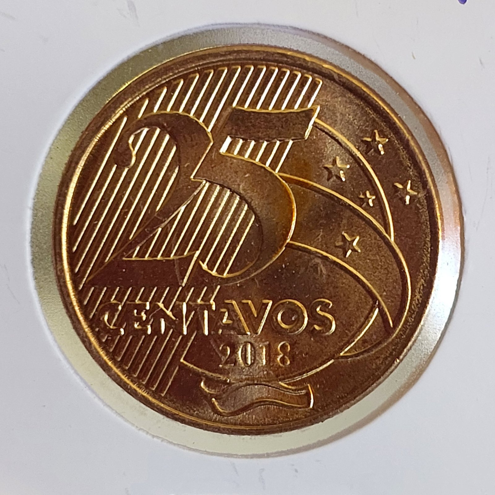 Moeda de 25 Centavos do Brasil Ano 2018 - FLOR DE CUNHO