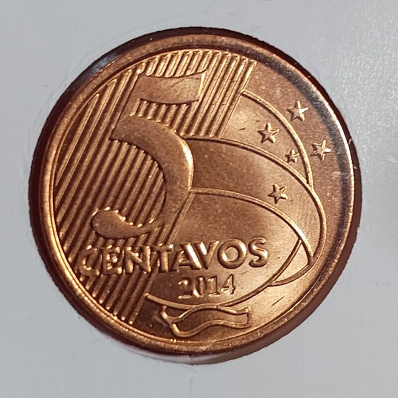 Moeda de 5 Centavos do Brasil Ano 2014 - FLOR DE CUNHO