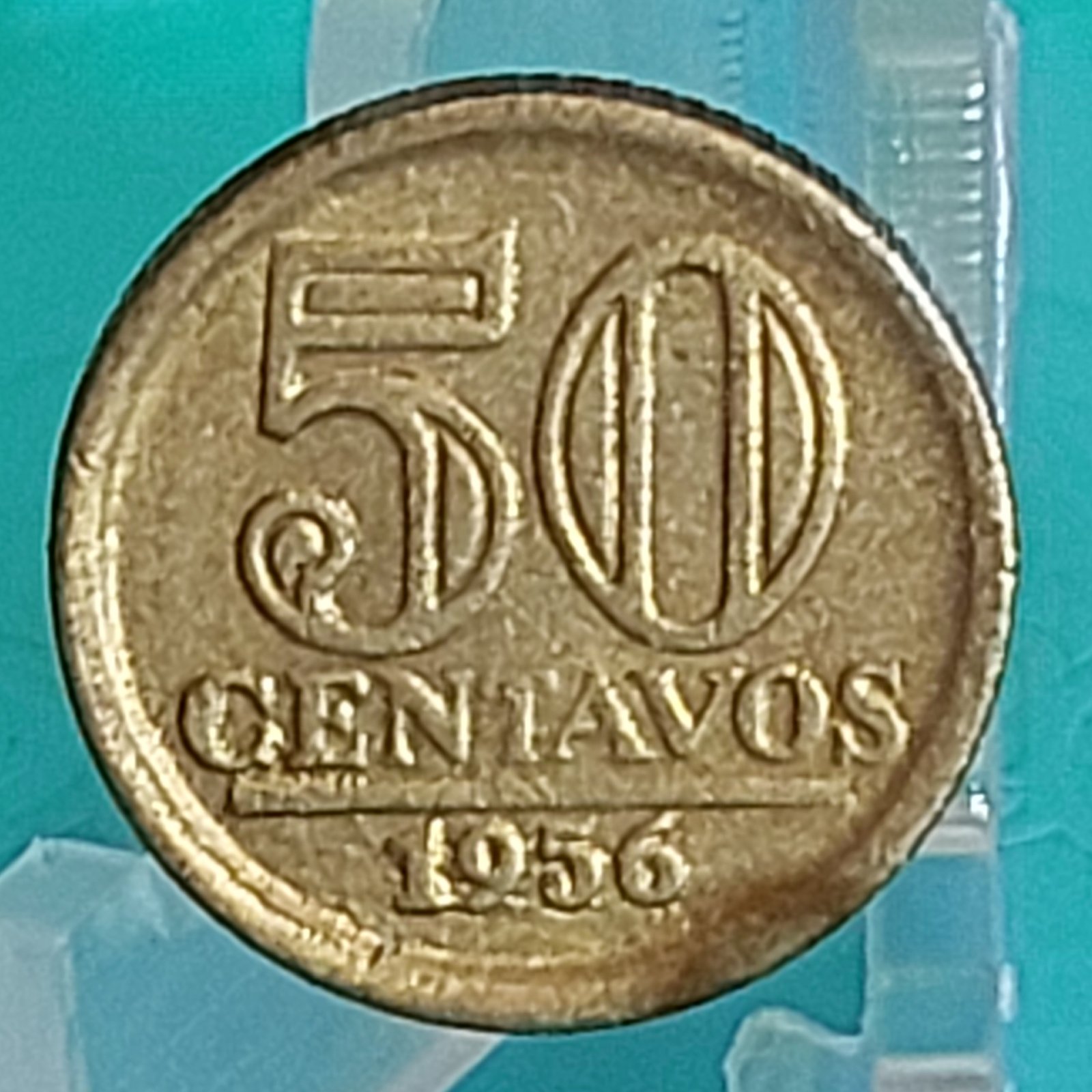 Moeda de 50 Centavos do Brasil Ano 1956 - Armas da República - Módulo Menor