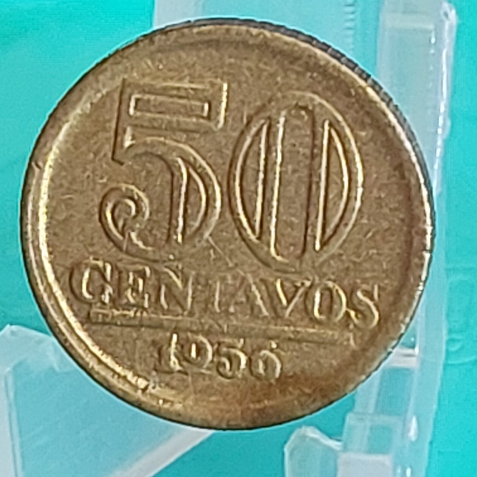 Moeda de 50 Centavos do Brasil Ano 1956 - Armas da República - Módulo Menor - Imagem 5