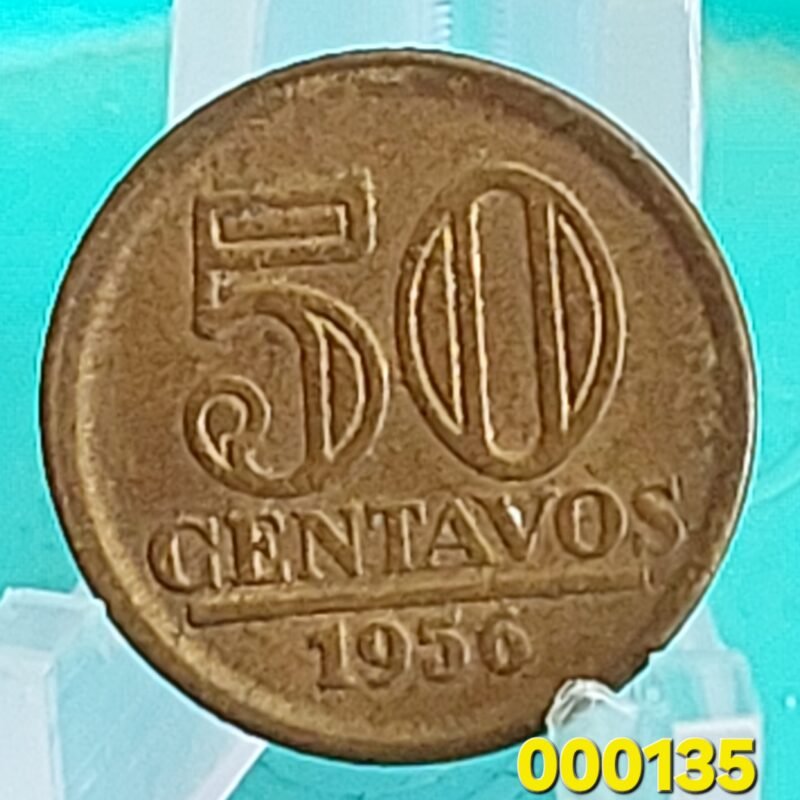Moeda de 50 Centavos do Brasil Ano 1956 - Armas da República - Módulo Menor